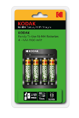 Зарядное устройство для аккумуляторов Kodak USB Overnight charger with 4 x 1100 mAh [K4AA/AAA] (6/48/1008)