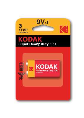 Батарейки Kodak 6F22-1BL SUPER HEAVY DUTY Zinc [K9VHZ-1B] (10/50/9900)